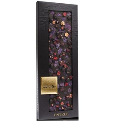 Горький шоколад ChocoMe B107, Mорская соль с красным вином, ягоды черной смородины, лепестки фиалки, 110 г